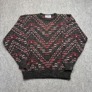 Vintage Sweater Graphix Mens XL Geometric Chevron Knit Sweater Red Grey USA Made